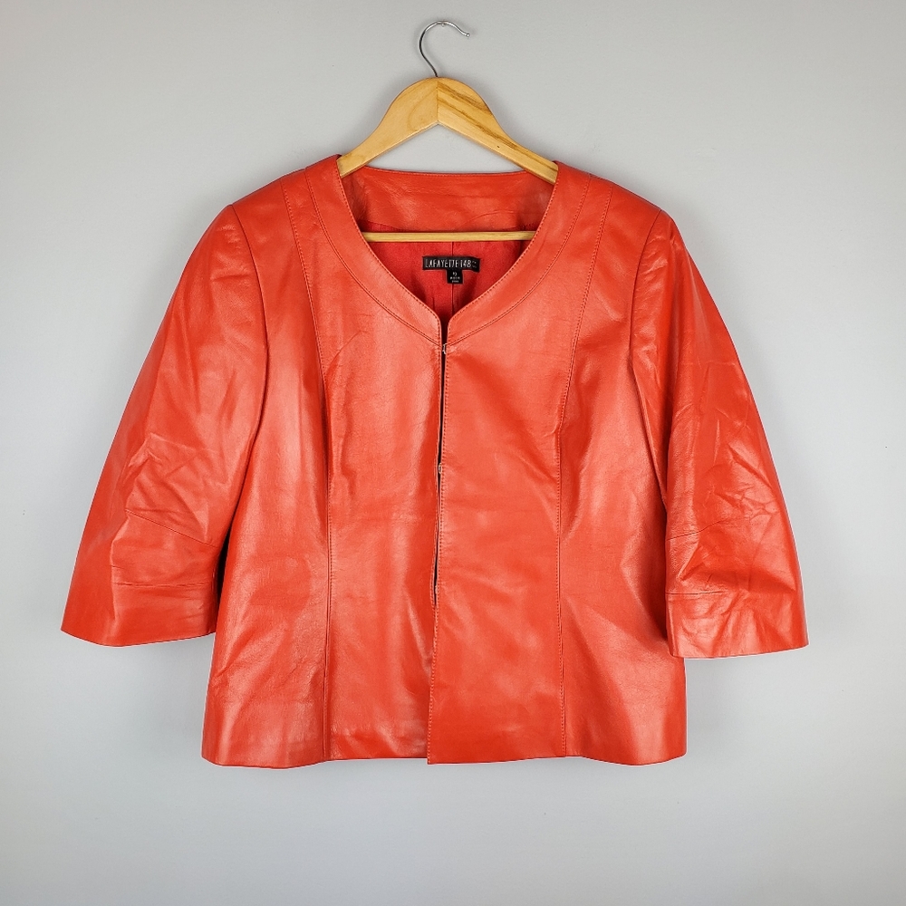 LAYFAYETTE 148 Red Cropped Leather Jacket, Size 10
